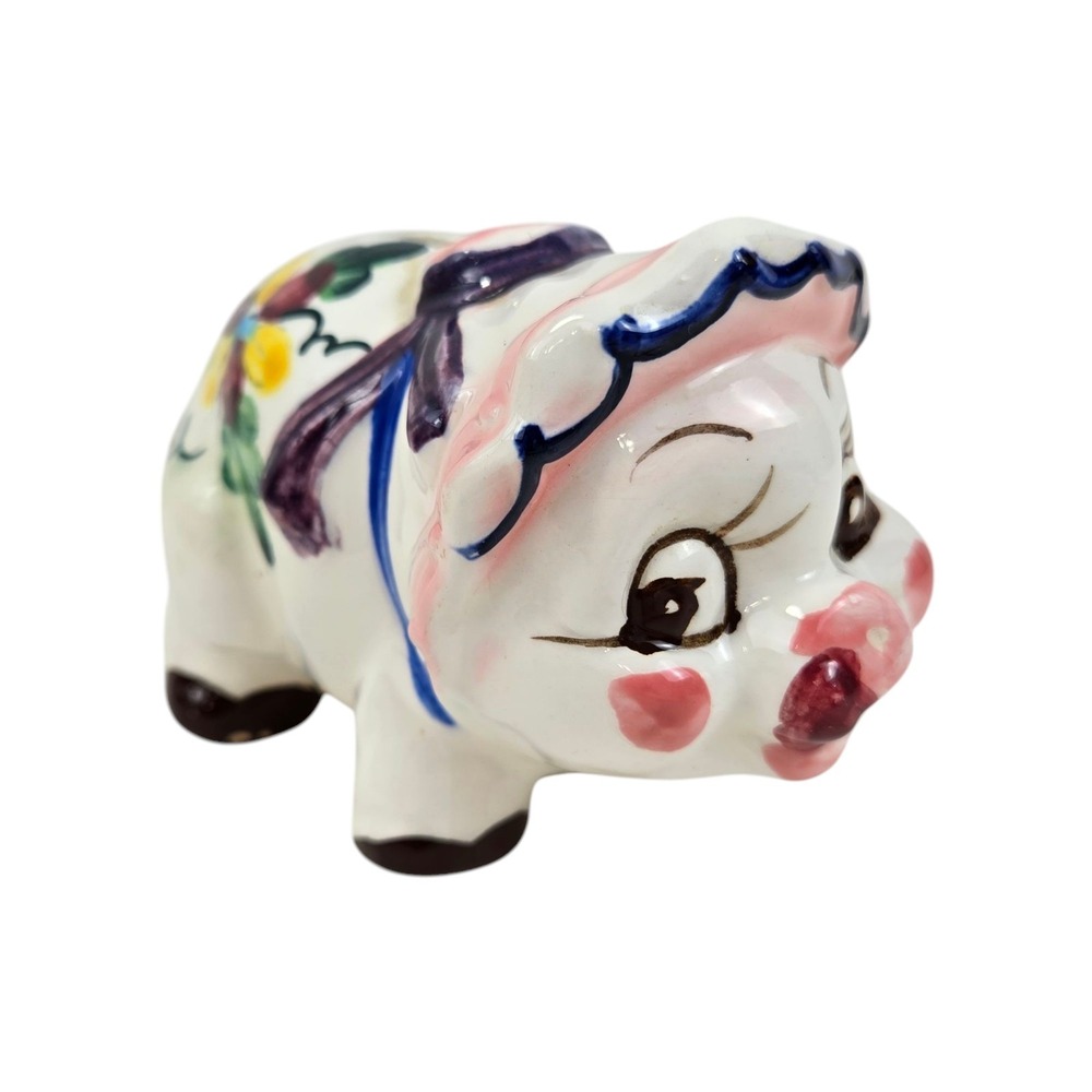 Vintage 1950s Miniature Hand Painted Ceramic Piggy Bank Japanese 4x3x2" CUTE!!